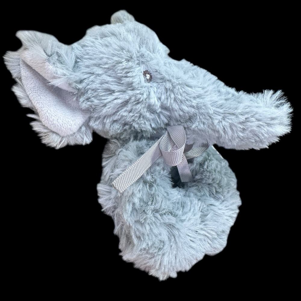 Elegant Baby Gray Elephant Plush Rattle Soft Toy with Round Plush Handle
